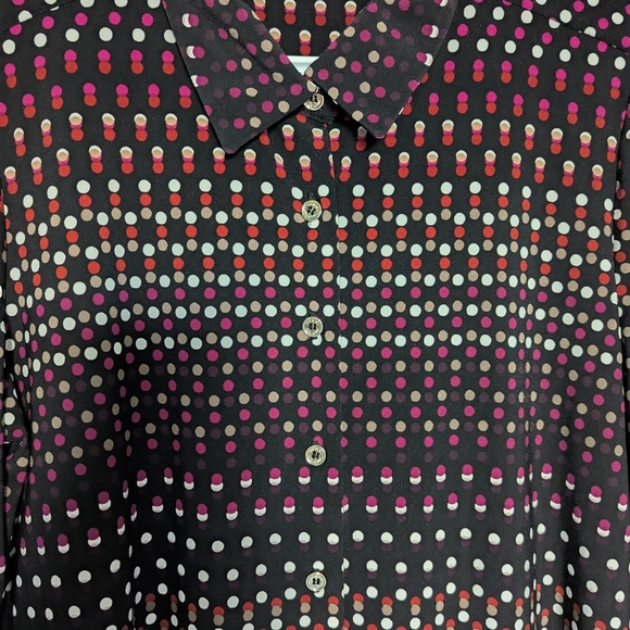 Tommy Hilfiger Women's (S/M) Black Button-Down Blouse w/Multicolored Polka Dots - Picture 2 of 13